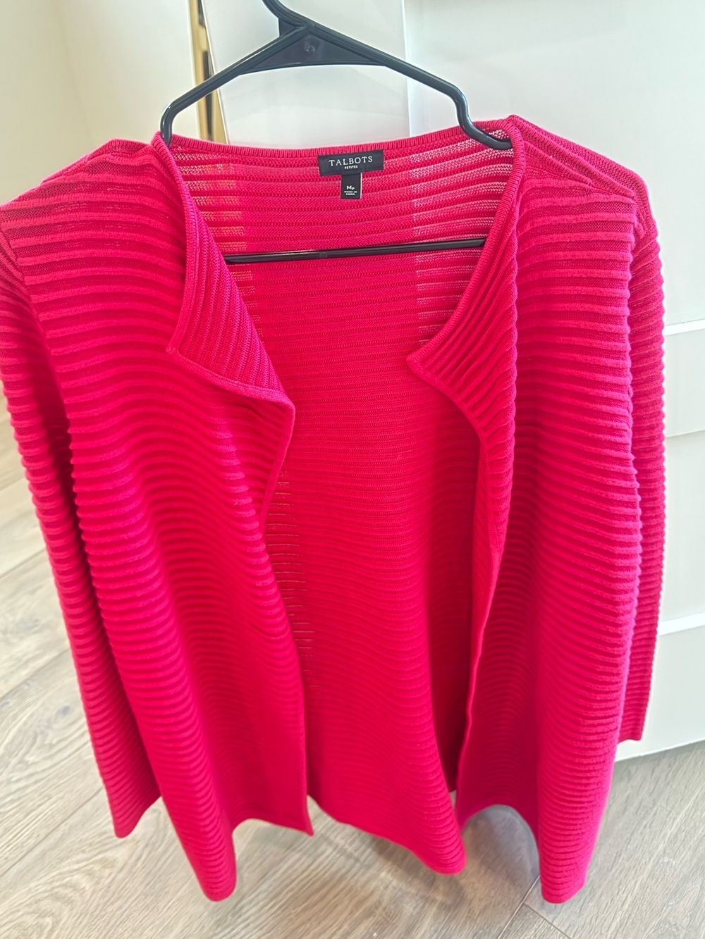 Talbots Women’s Bright Pink Ribbed Open Cardigan